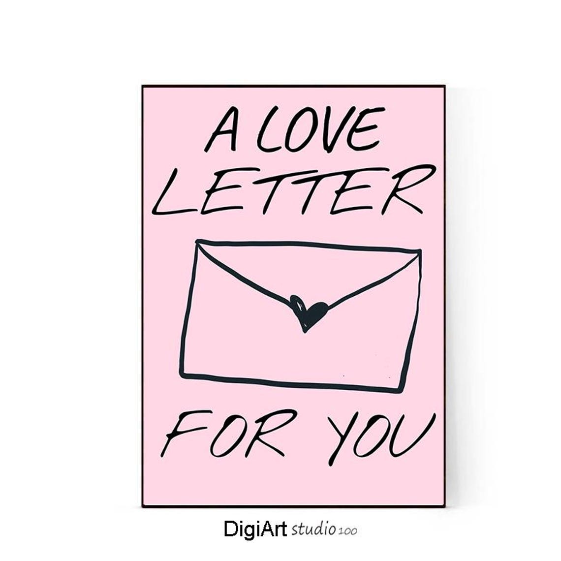 A Love Letter For You Pink Hand Drawn Envelope Romantic Quote Poster