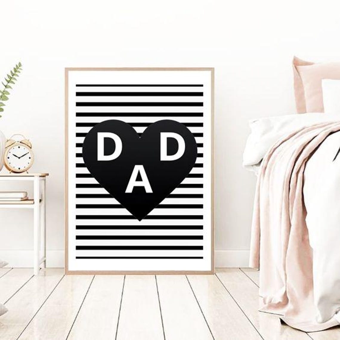 DAD Heart Black White Striped Modern Fathers Day Gift Art Poster - Image 3