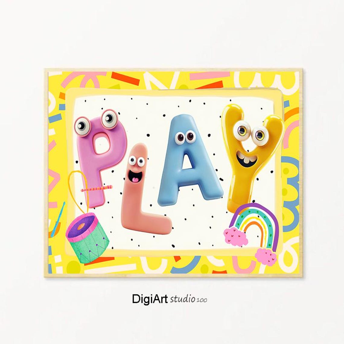 Play Cartoon Letters Kids Playroom Rainbow Fun Alphabet Wall Poster