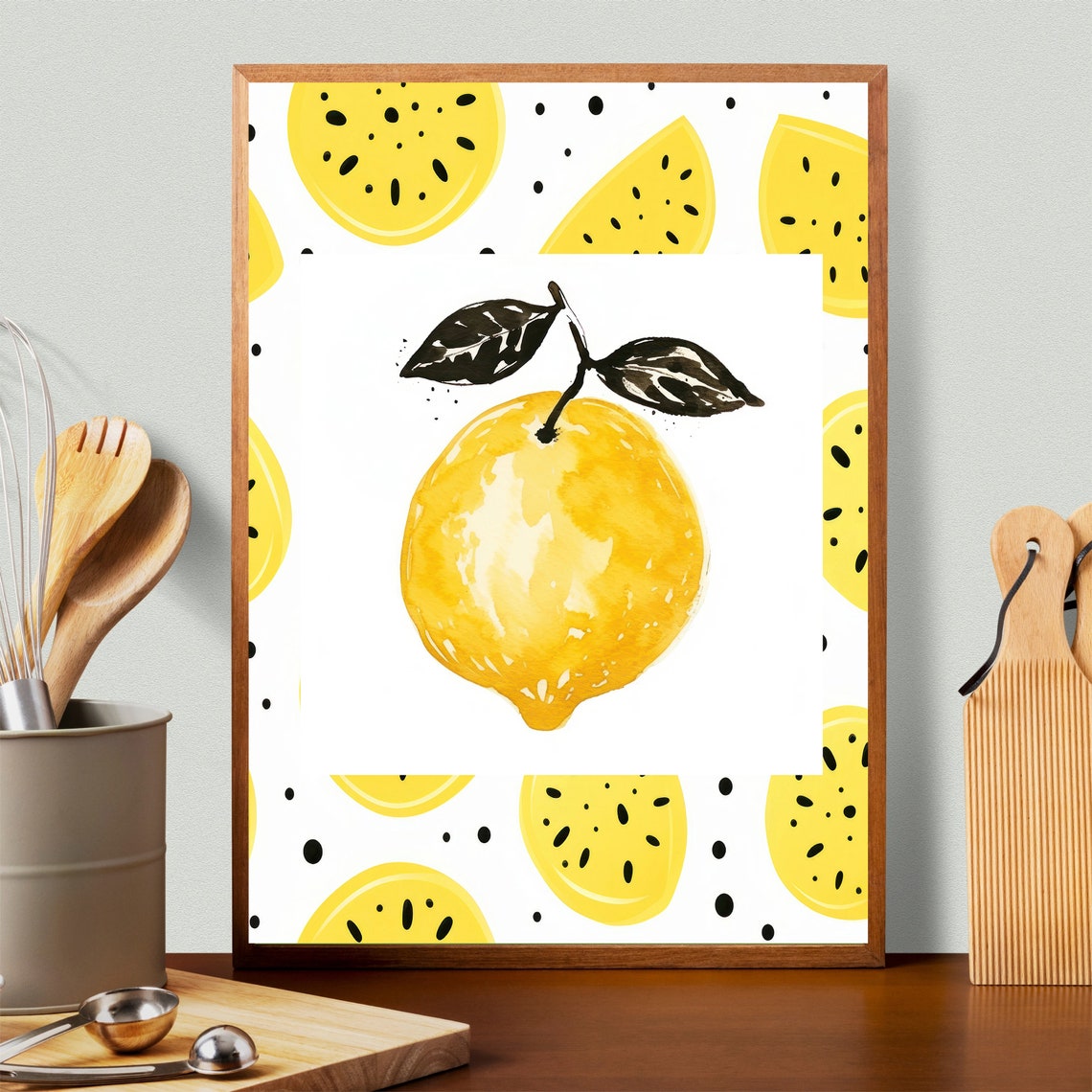 Bright Yellow Lemon Watercolor Kitchen Fruit Art Decor Print