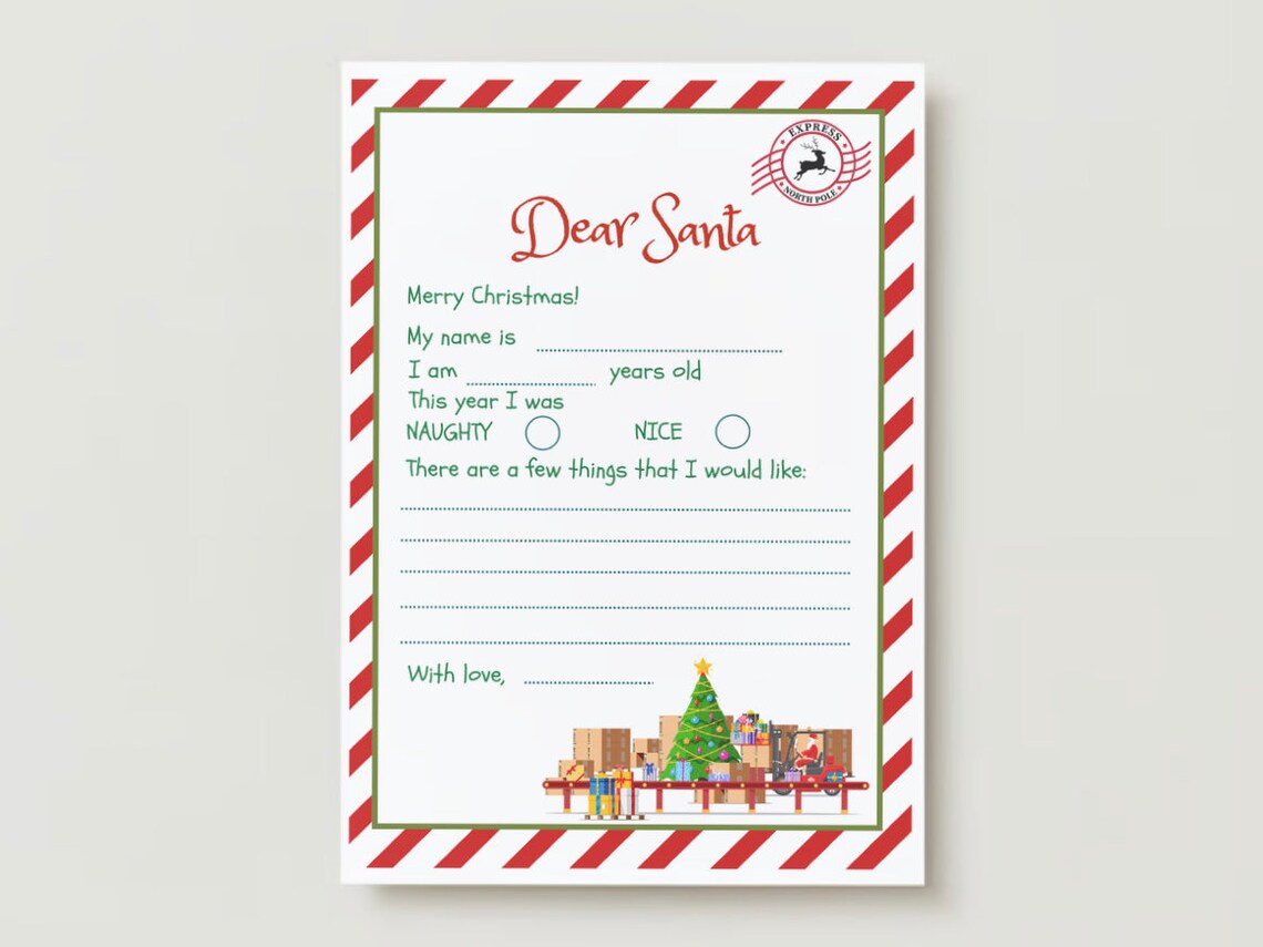Dear Santa Fill In Christmas Letter Poster for Kids Holiday Traditions