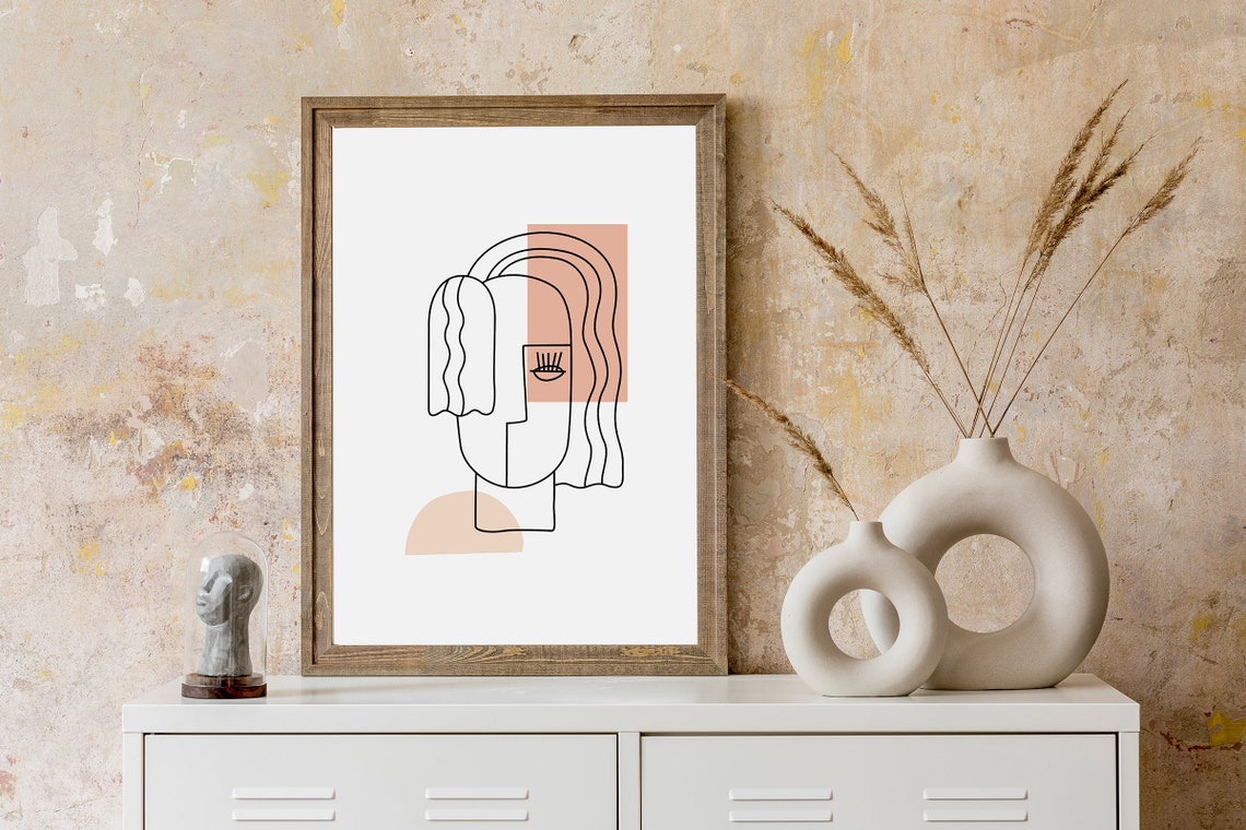 Abstract Woman Face Line Art Cubist Terracotta Modern Poster Decor