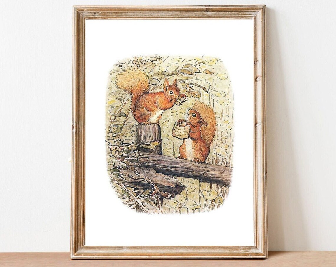 Beatrix Potter Style Squirrels Vintage Woodland Nursery Wall Art