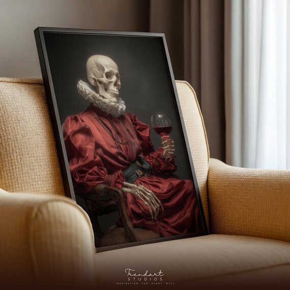 Gothic Wall Art Regal Skeleton Portrait Dark Academia Elizabethan Moody Decor Da00057