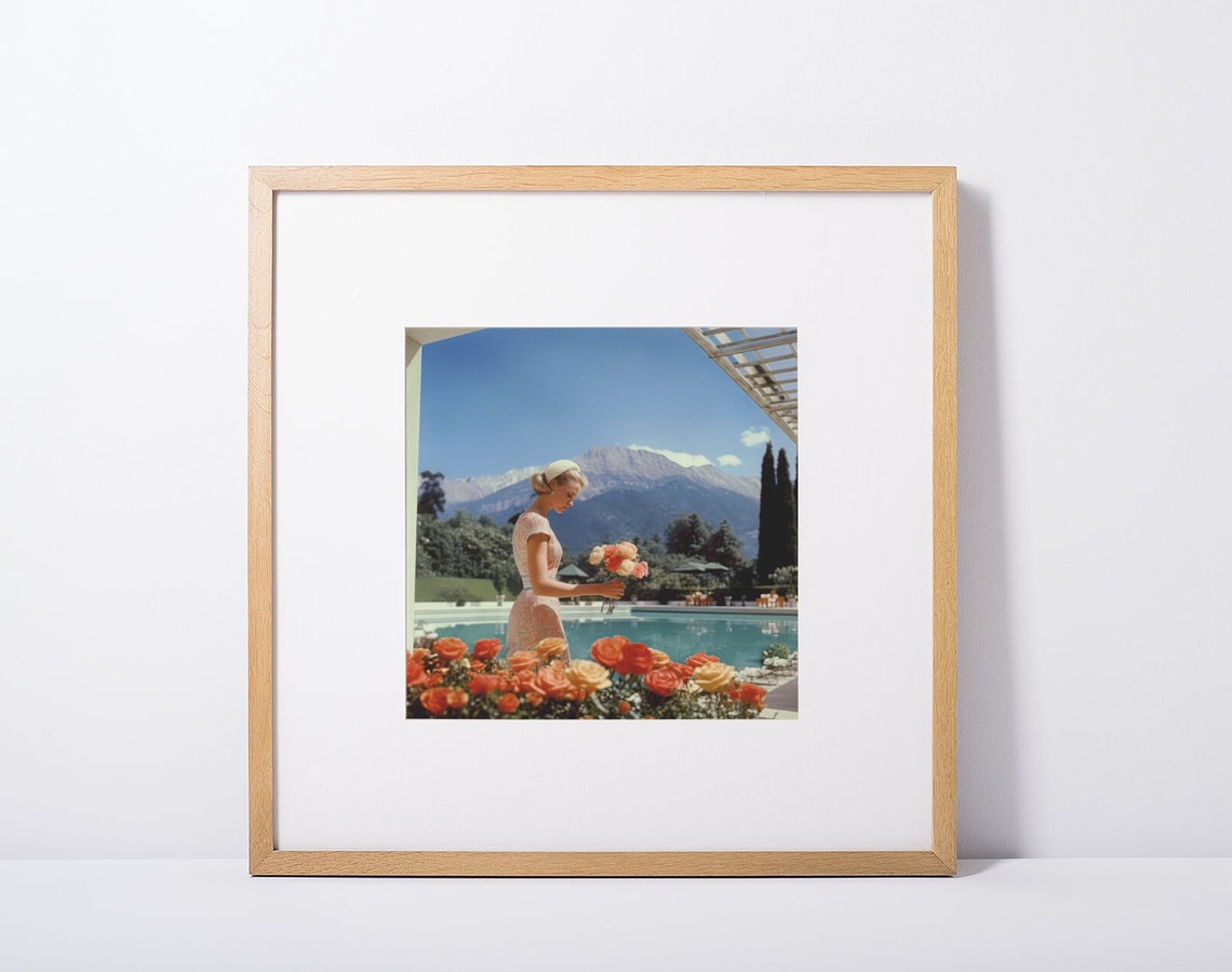 Mid Century Modern Art Woman In The Mountains With Flowers Wall Art Sound Of Music Art Palm Springs Vintage Print Retro Art - Image 3