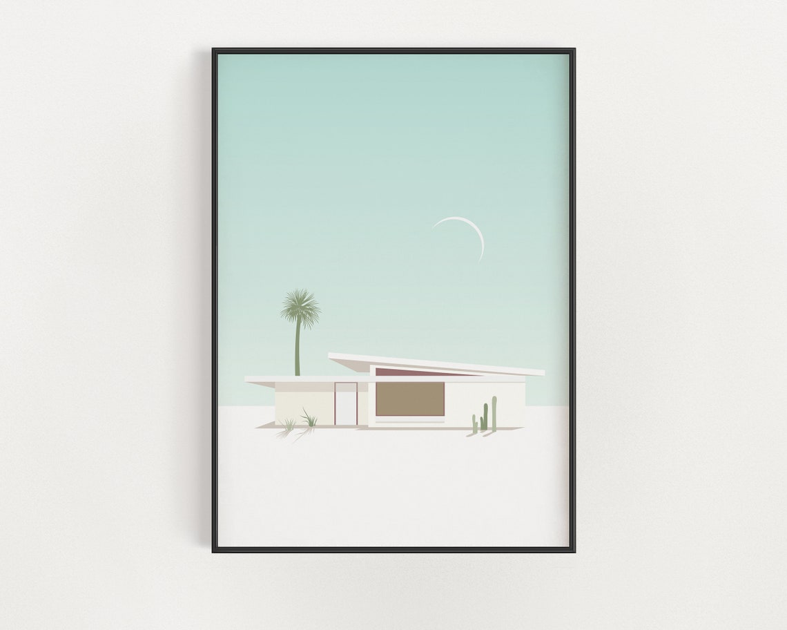 Palm Springs Mid-Century House Poster, Southwestern Moon