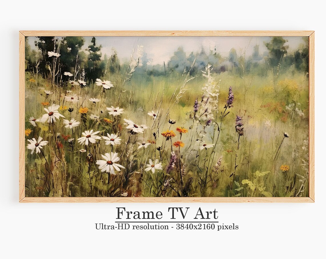 Spring Wildflower Meadow Daisy Oil Painting Style Poster Decor