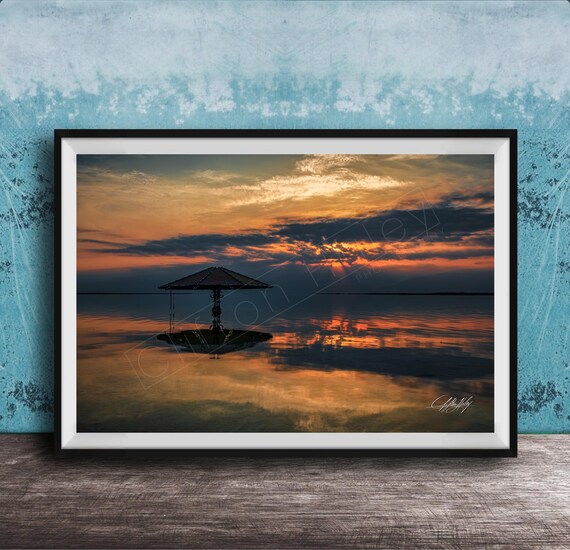 Dead Sea Sunrise Calm Waters Amber Sky Photography Art Print