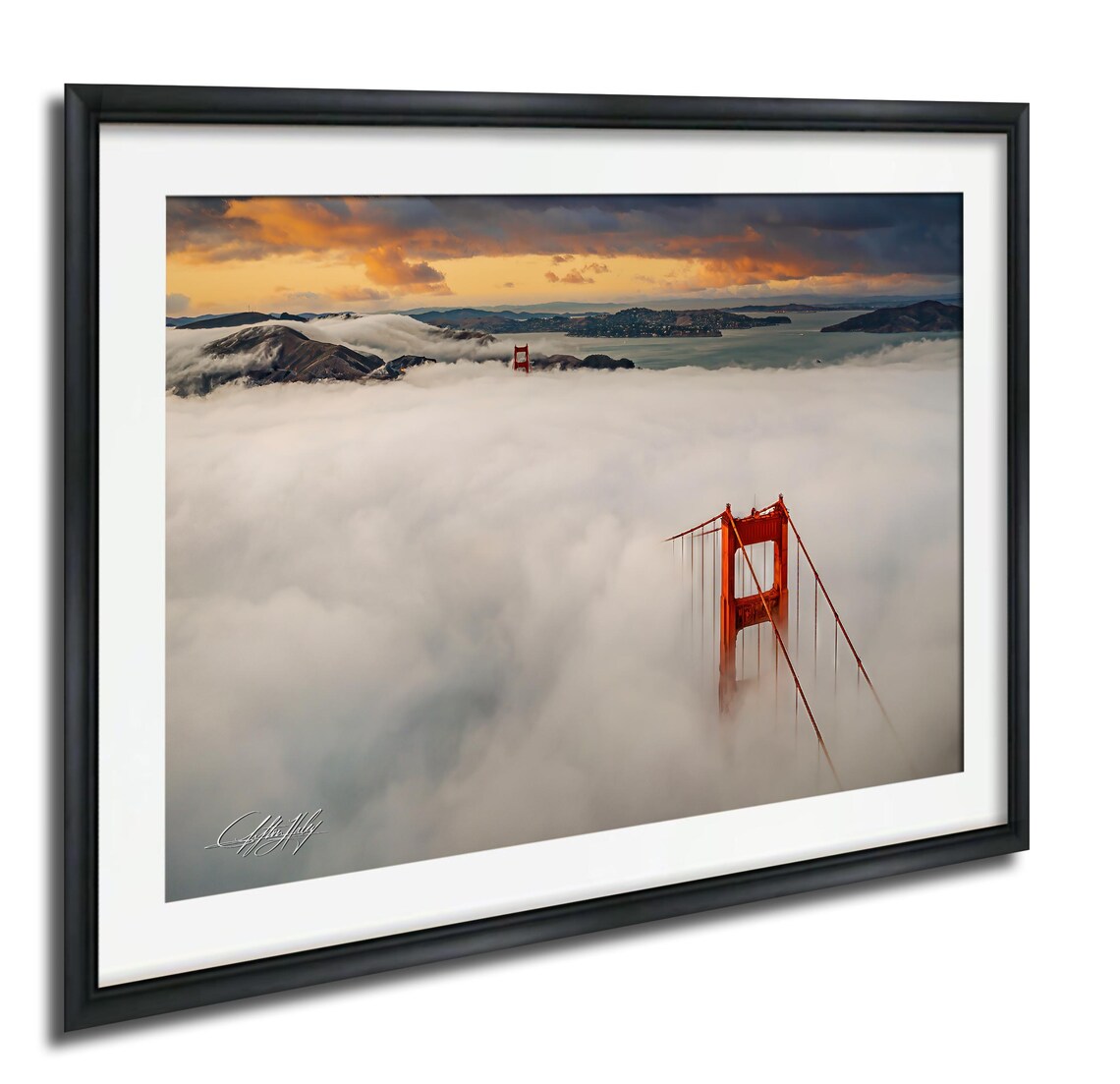 Golden Gate Bridge Above Fog Sunset San Francisco Travel Photography Poster