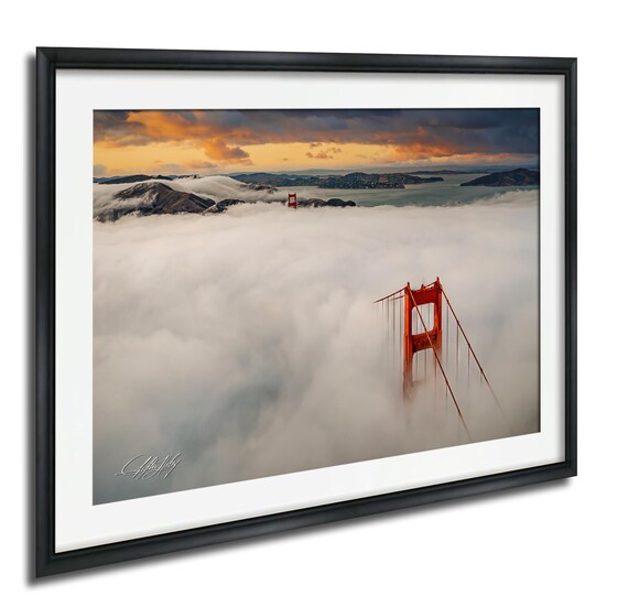 Golden Gate Bridge Above Fog Sunset San Francisco Travel Photography Poster