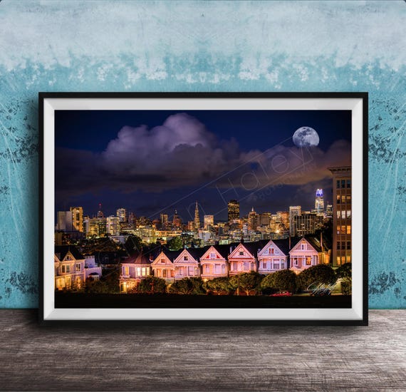 Painted Ladies San Francisco Skyline Travel Poster
