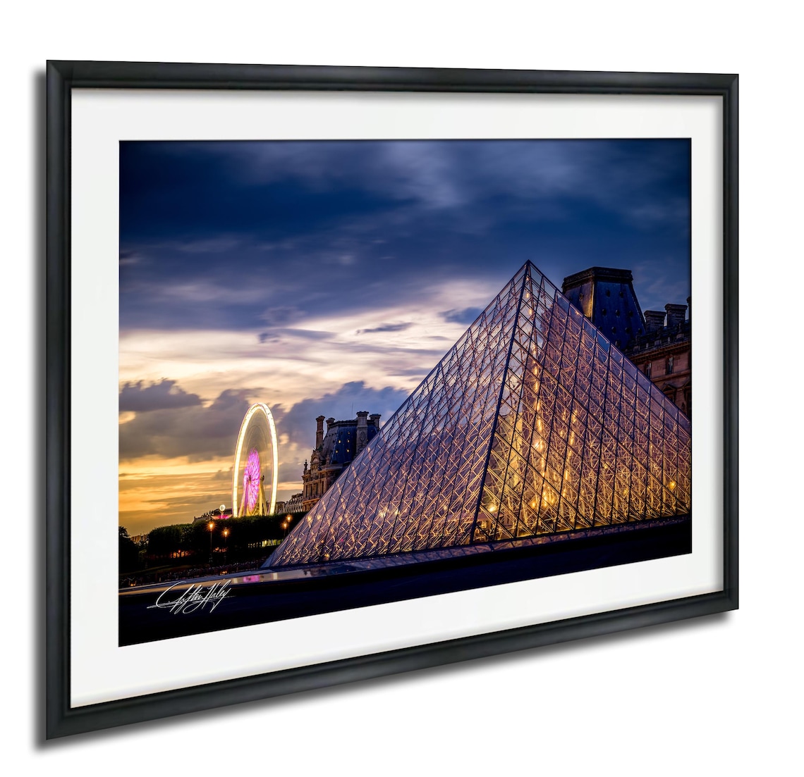 Louvre Pyramid Paris Cityscape at Sunset Art Print
