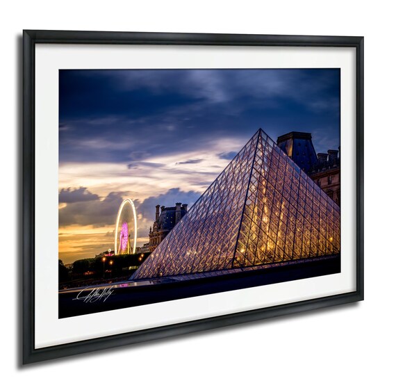 Louvre Pyramid Paris Cityscape at Sunset Art Print