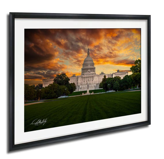 Washington Dc Capitol Poster Historic Sunrise And Sunset Wpa Style Print