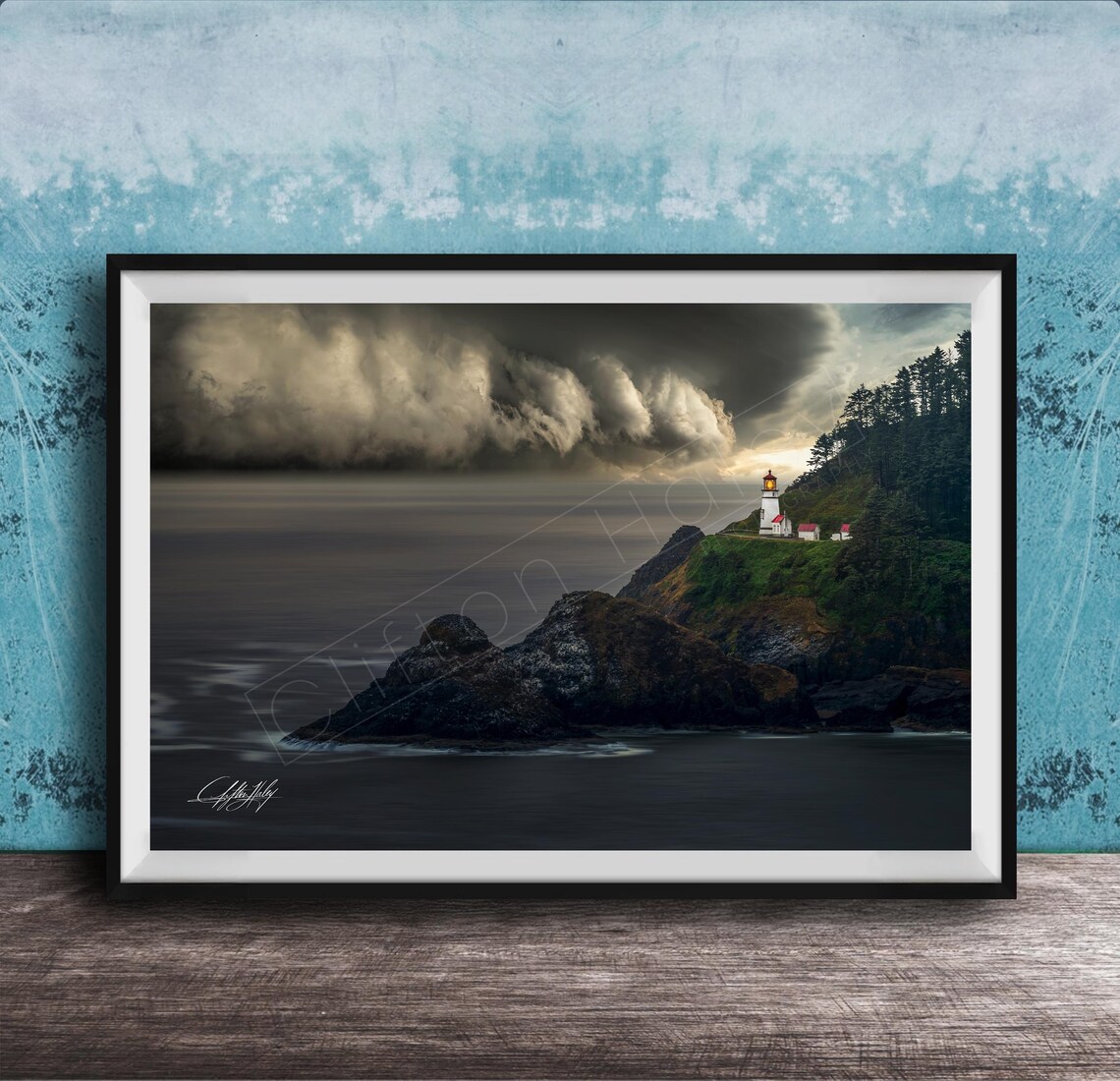 Heceta Lighthouse Storm Cloud Seascape Oregon Coast Dramatic View Poster