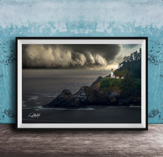 Heceta Lighthouse Storm Cloud Seascape Oregon Coast Dramatic View Poster