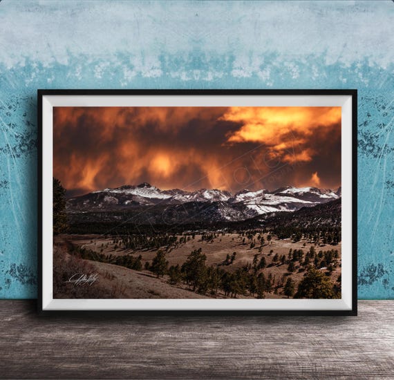 Rocky Mountain Landscape Print Sunset Scenic Wall Art