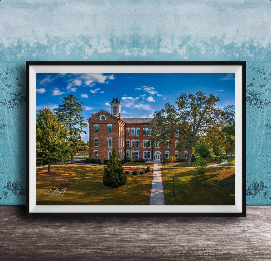 Historic Brick Hall Cupola Tower Golden Autumn Grounds Wall Art
