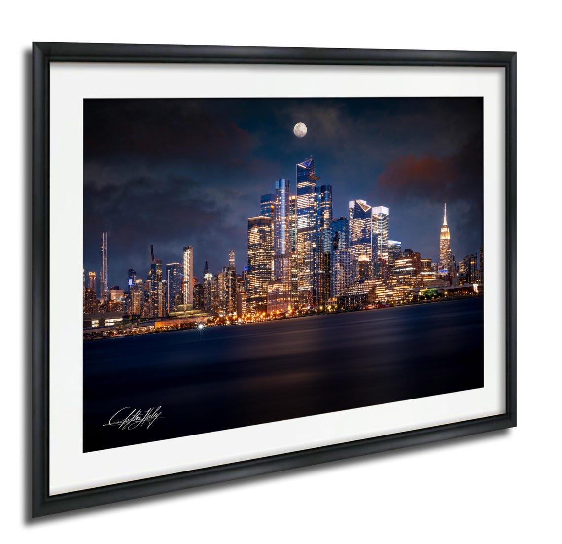 Nyc Skyline Wall Art Hoboken Pier At Blue Hour With Full Moon