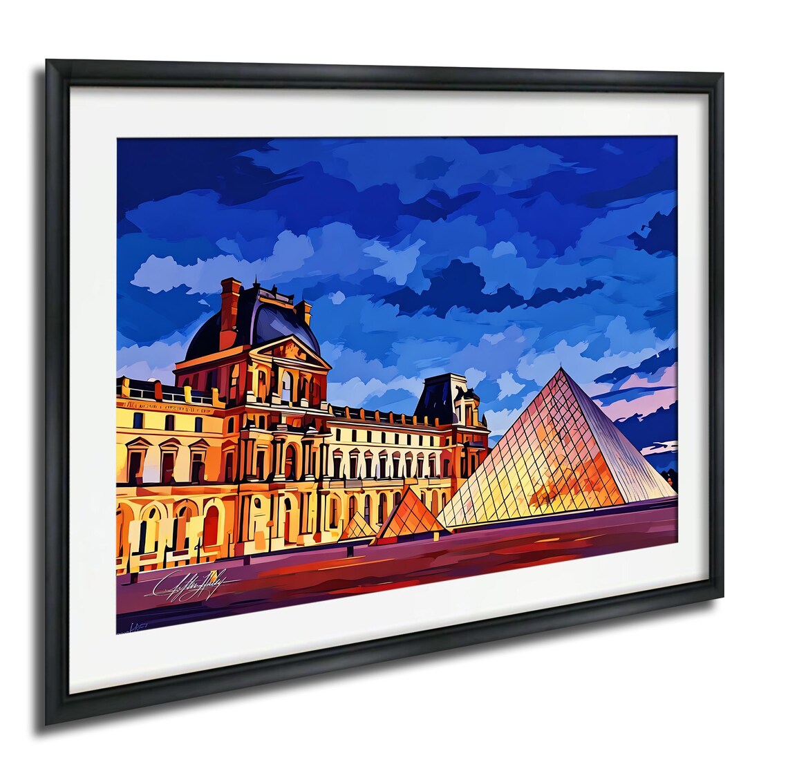 Louvre Pyramid Paris Sunset Watercolor Landmark Travel Art Poster