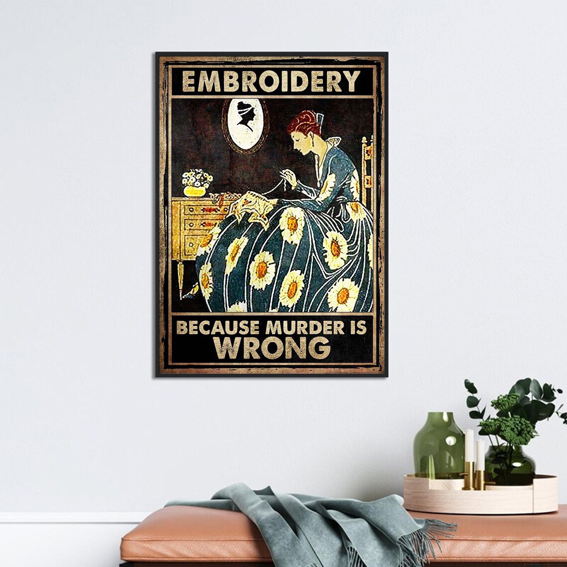 Lady Embroidery, Because Murder Is Wrong Art Print - Image 3
