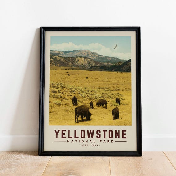 Yellowstone Wall Art Poster Minimalist National Park Print Vintage Gift For Hiker