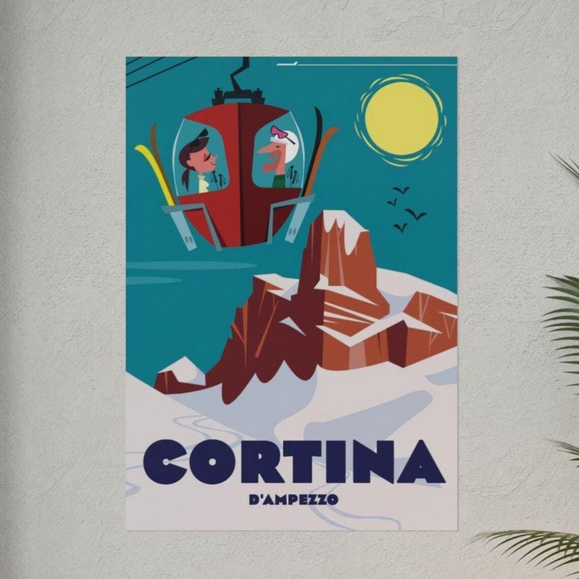 Cortina d'Ampezzo Ski Cable Car Above Dolomites Travel Poster