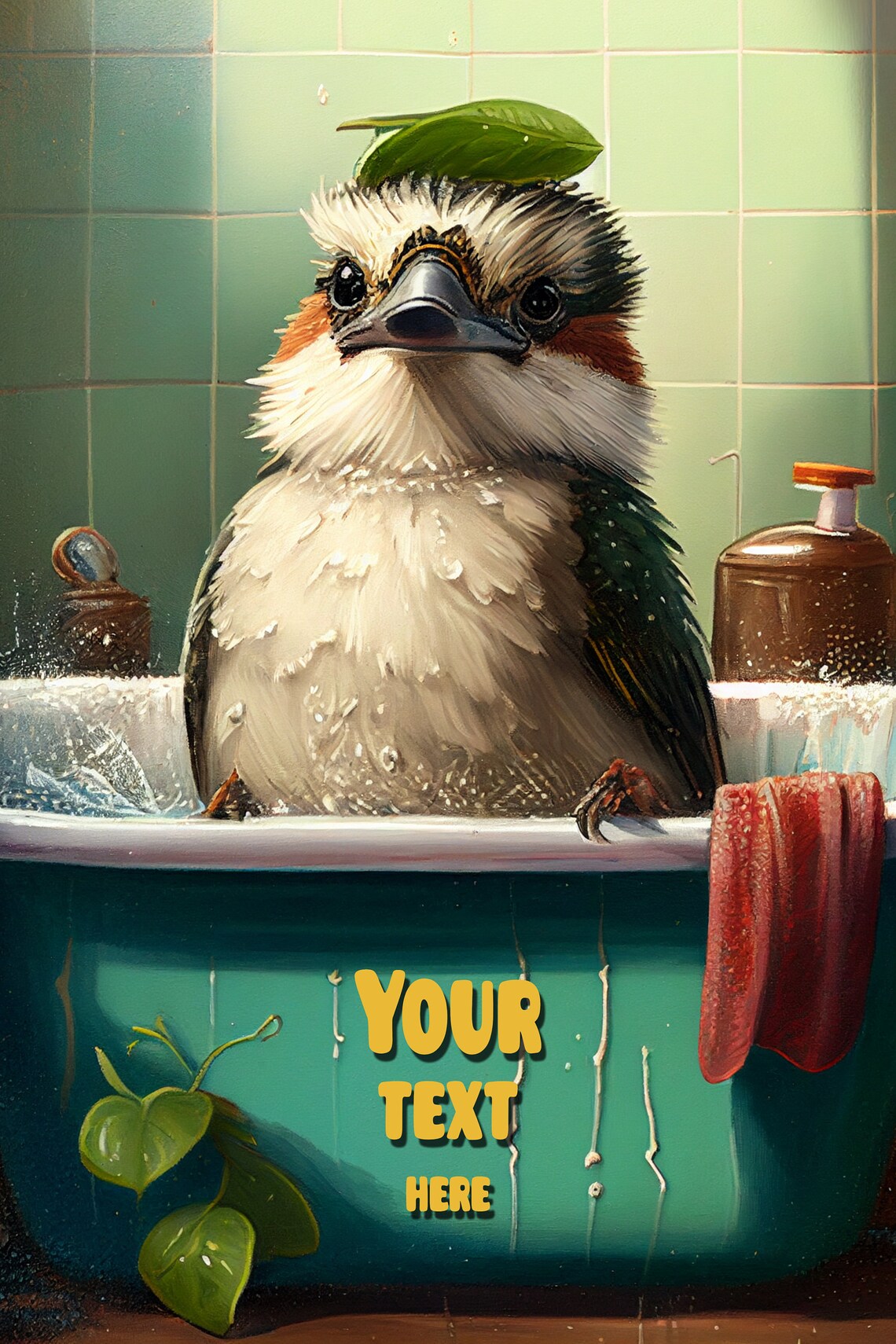 Kookaburra in Bathtub Funny Bird Painting Customizable Poster - Image 2