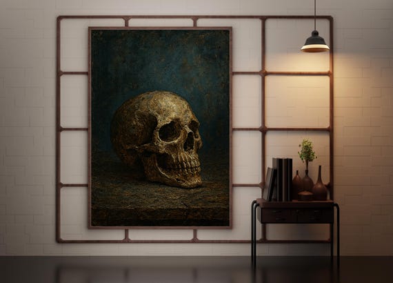 Golden Skull Halloween Decoration Gothic Macabre Spooky Prop