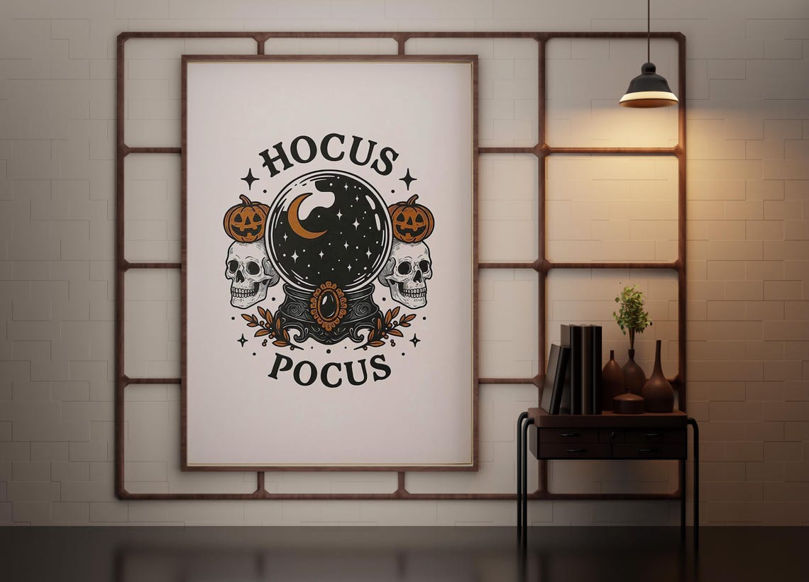 Spooky Magic Halloween Wall Art Gothic Skull Pumpkin Crystal Ball Print Witchy Dark Decor Canvas