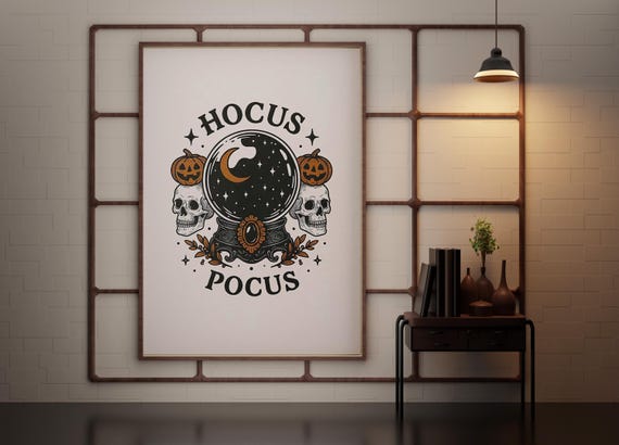 Spooky Magic Halloween Wall Art Gothic Skull Pumpkin Crystal Ball Print Witchy Dark Decor Canvas