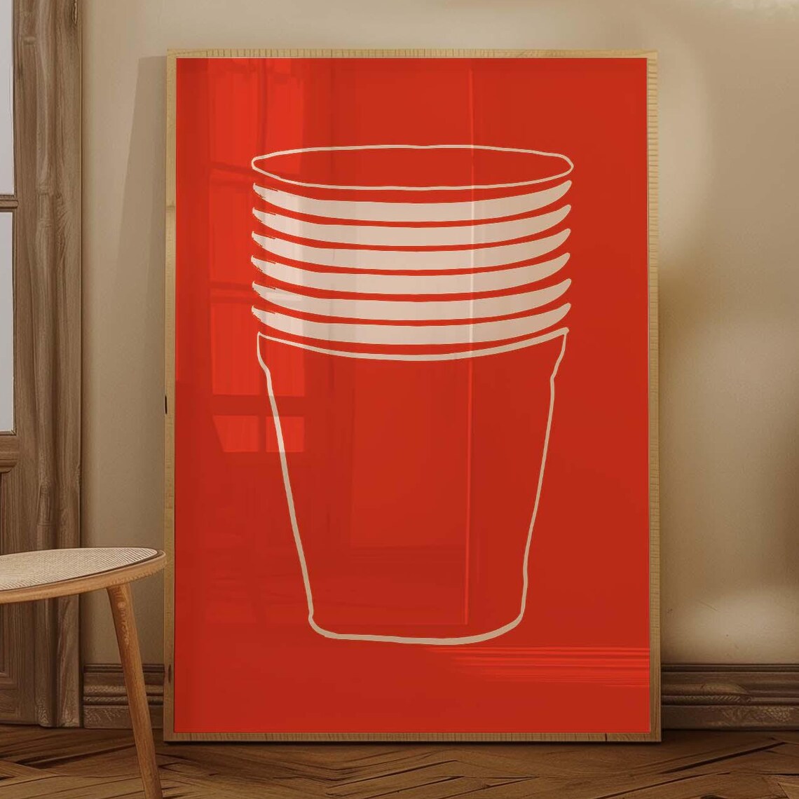 Red Solo Cup Line Art Stacked Party Cups Minimalist Art Poster
