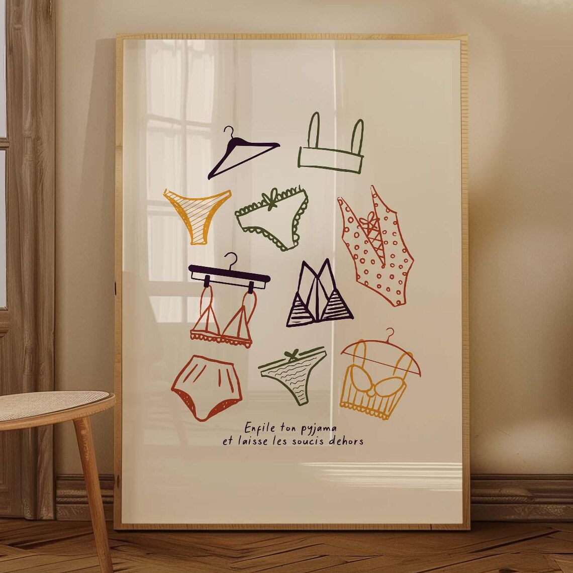 Enfile Ton Pyjama Cozy French Lingerie Line Sketch Art Poster - Image 3
