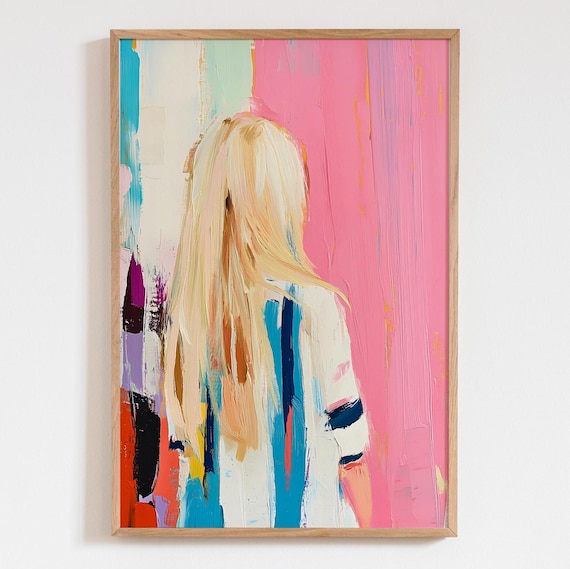 Preppy Blonde Woman Back View Pink Acrylic Fashion Art Poster