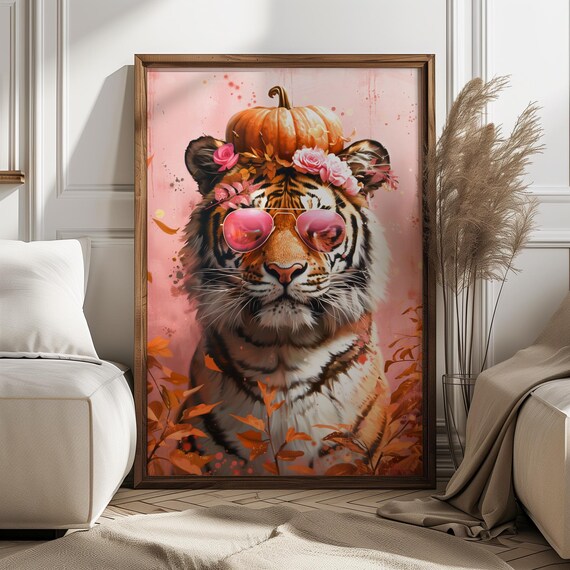 Thanksgiving Tiger Pink Sunglasses Pumpkin Maximalist Fun Poster