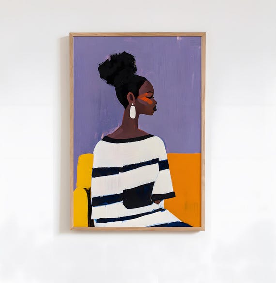 Lilac Yellow African Woman Abstract Wall Art Modern Vibrant Acrylic Poster Colorful People Decor
