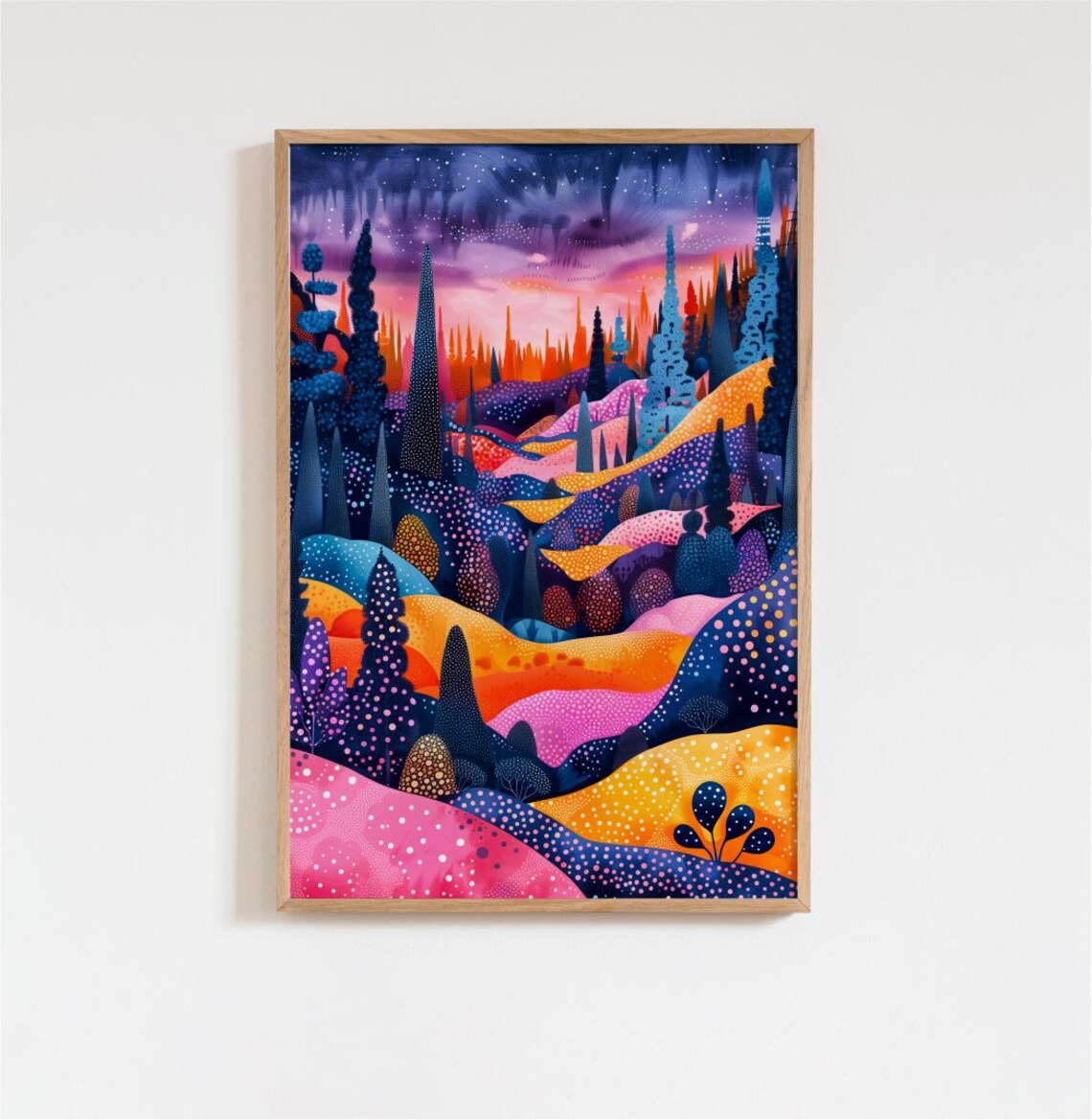 Purple Lilac Whimsical Night Forest Magic Dreamy Landscape Poster - Image 3