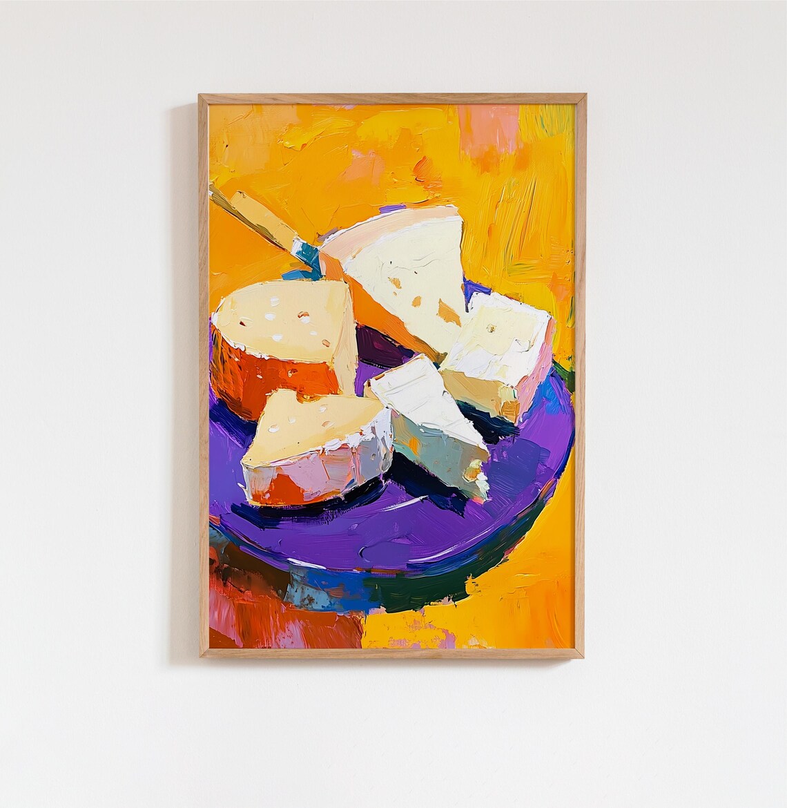 Cheese Wedges on Purple Plate Vibrant Food Still Life Poster