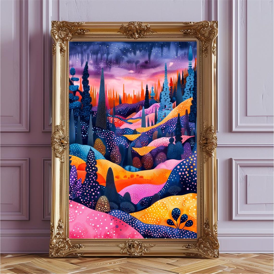 Purple Lilac Whimsical Night Forest Magic Dreamy Landscape Poster - Image 2
