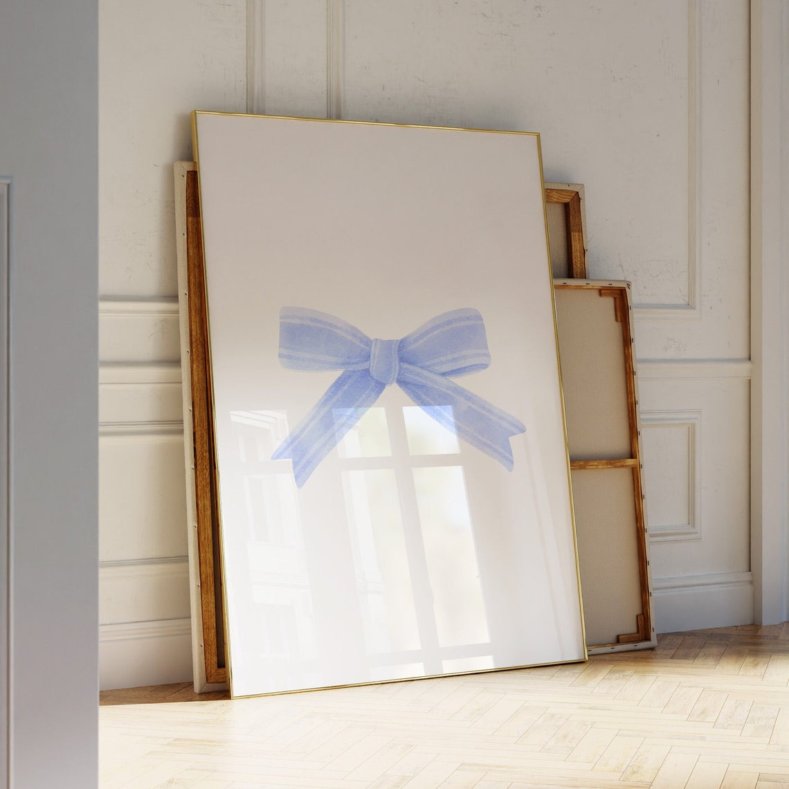 Delicate Small Blue Watercolor Bow White Coquette Dorm Art Print - Image 3