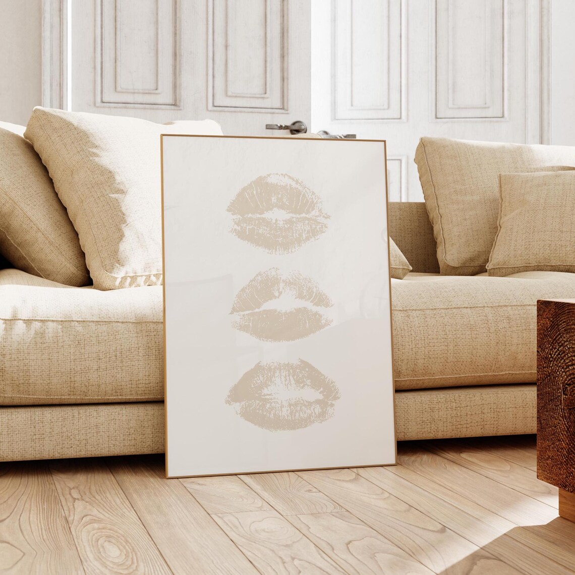 Kiss Lips Neutral Art Print, Preppy Dorm Decor