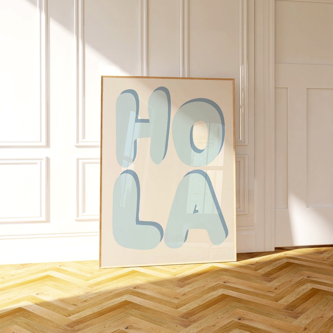 HOLA Light Blue Bubble Letter Typographic Greeting Wall Poster - Image 2