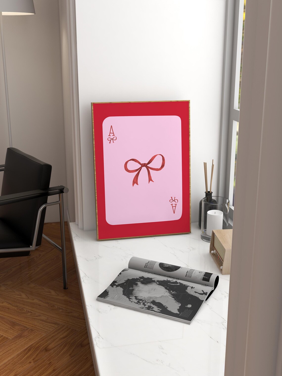 Red Bow Ace of Cards Pink Playing Card Coquette Style Poster - Image 3