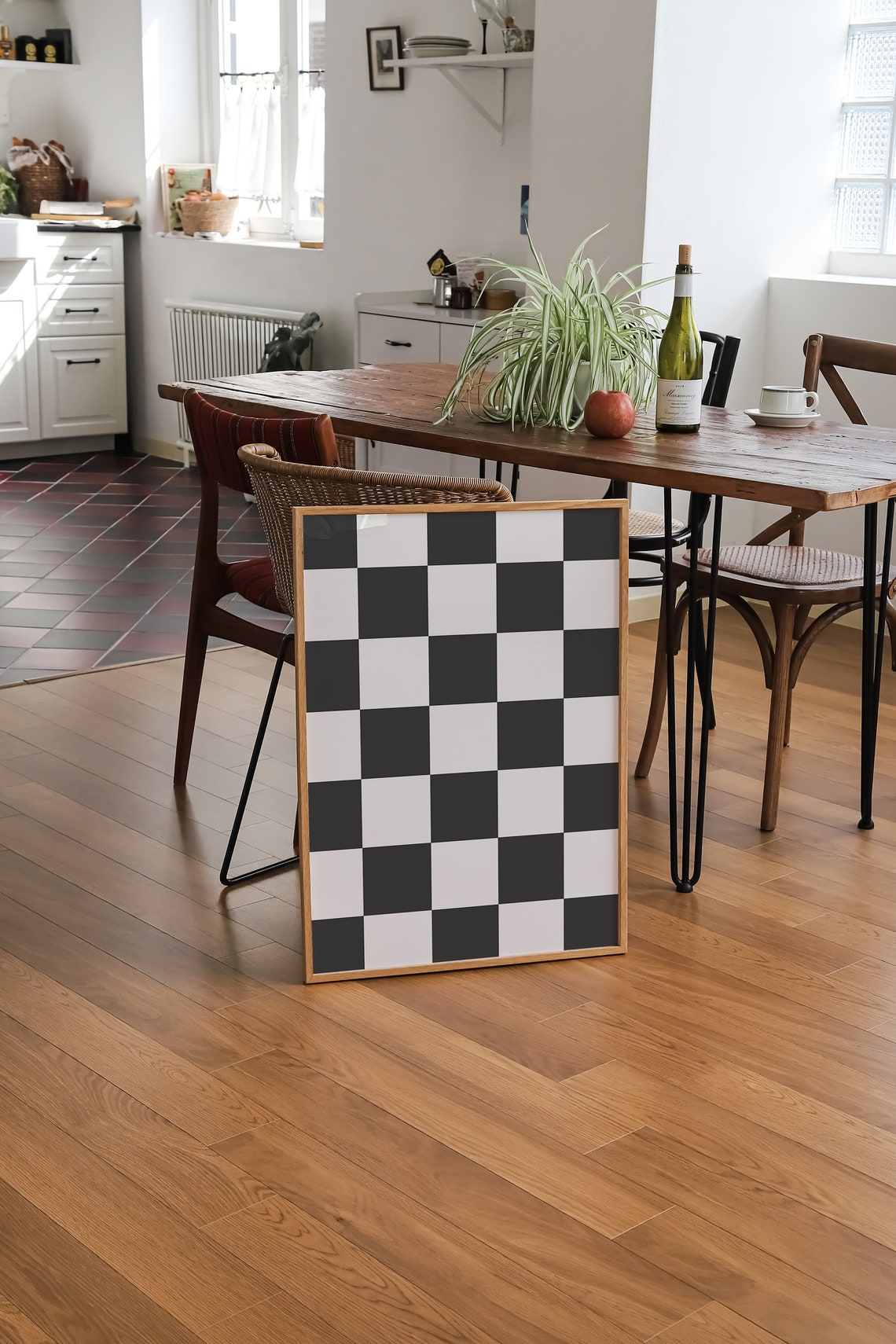 Black and White Checkered Pattern Bold Modern Graphic Wall Art - Image 3