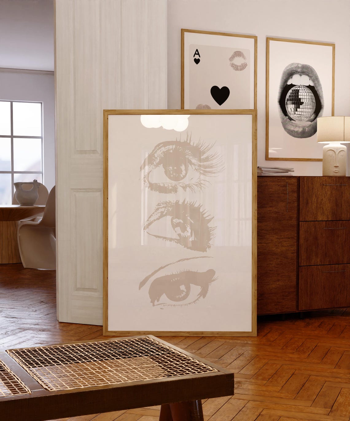 Neutral Beige Eyes Sketch Minimalist Trendy Aesthetic Wall Art - Image 2