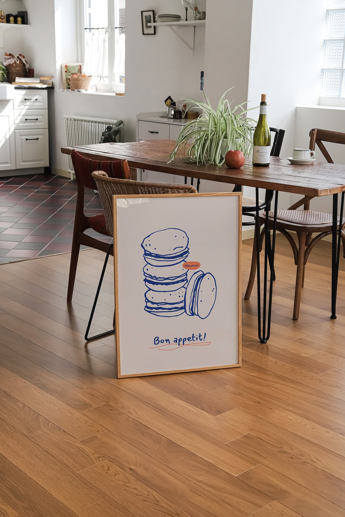 Hand Drawn Macarons Bon Appetit Blue Ink Kitchen Wall Poster - Image 2