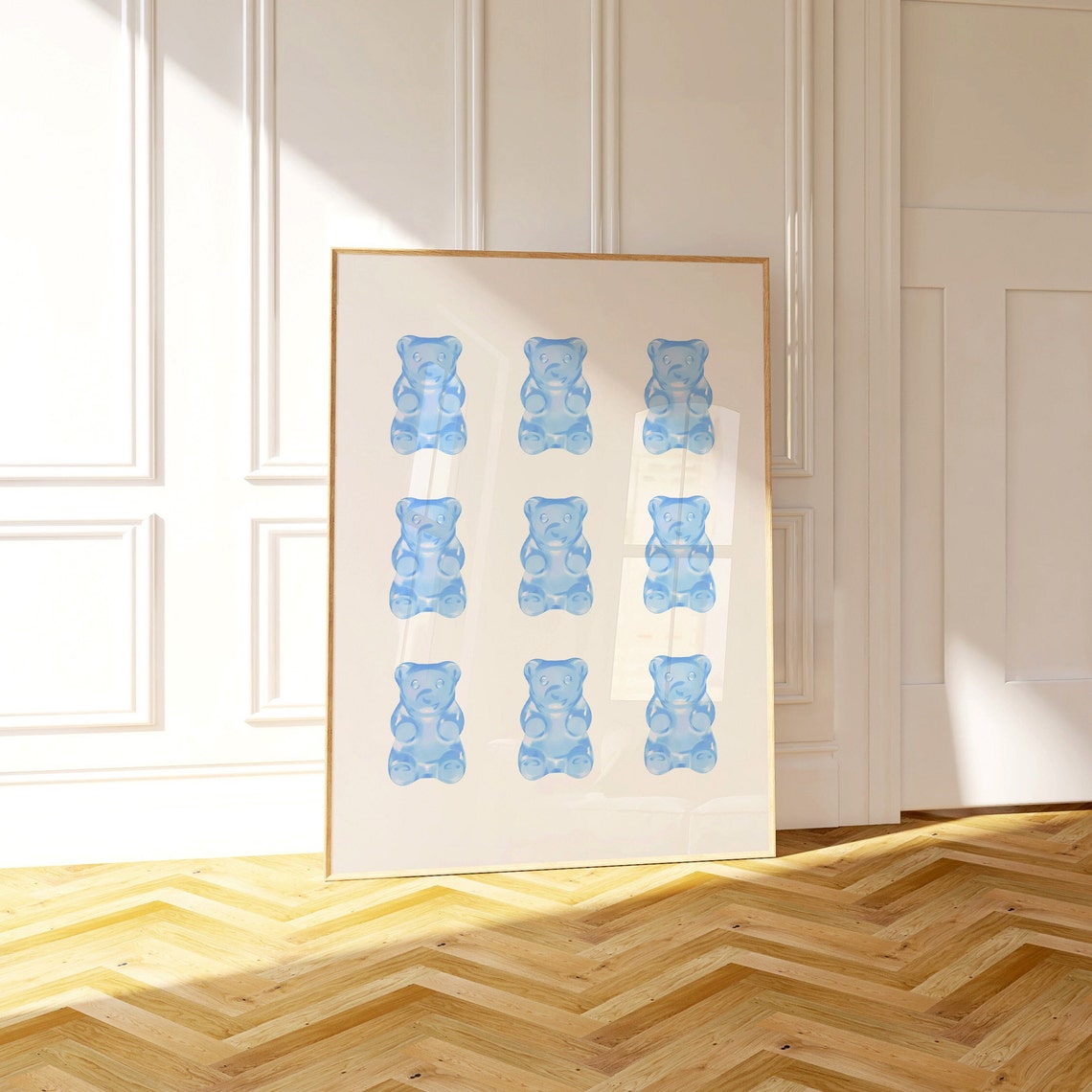 Cool Blue Gummy Bears Nine Grid Preppy Sweet Candy Art Poster - Image 2