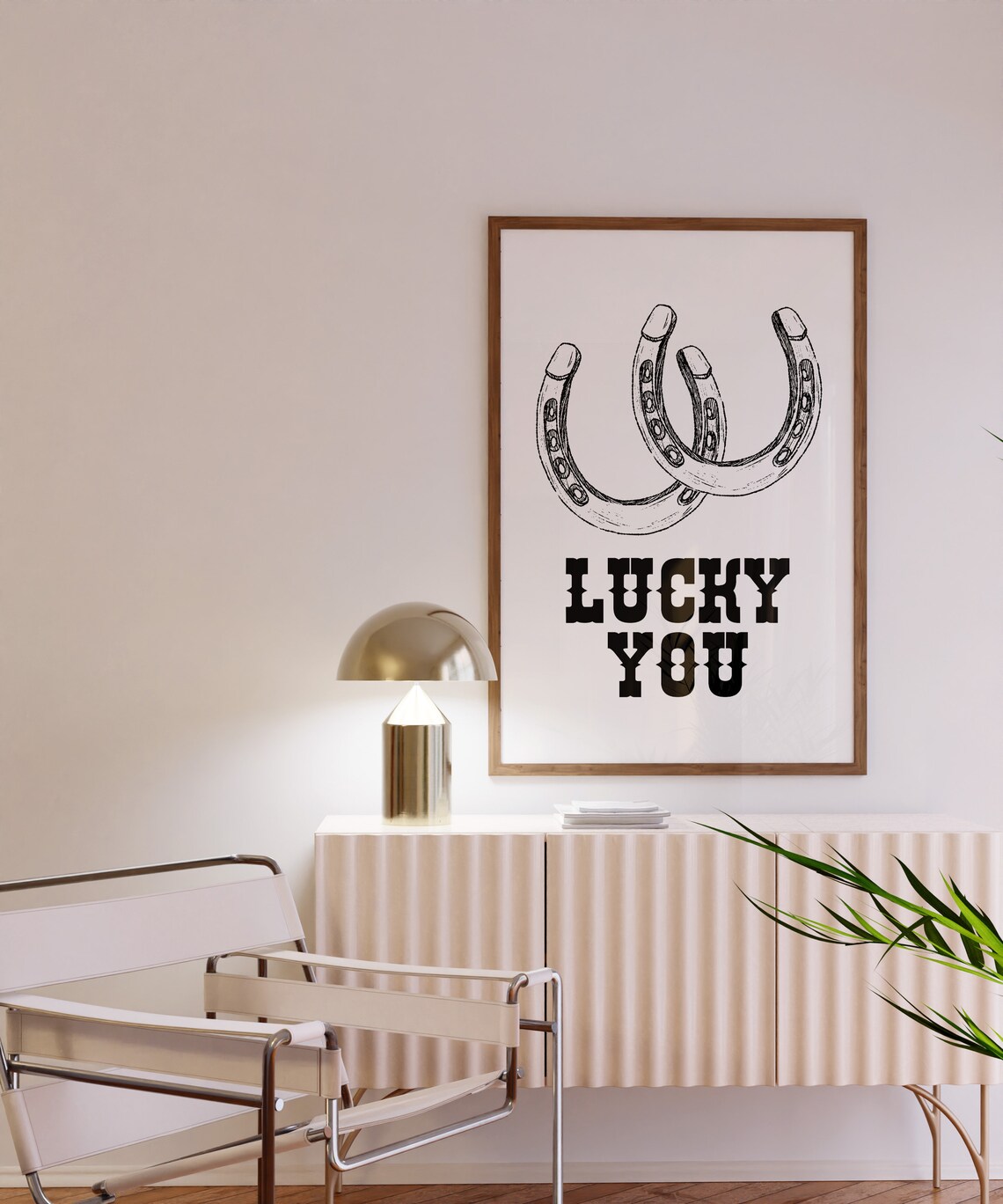 Lucky You Horseshoe Sketch Western Charm Quote Black And White Poster - Image 2