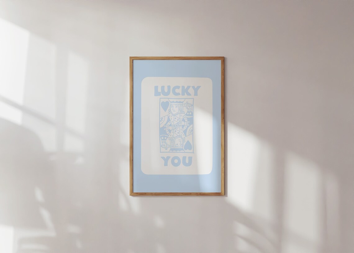 Lucky You King Of Hearts Pastel Blue Playing Card Wall Art Decor - Image 2