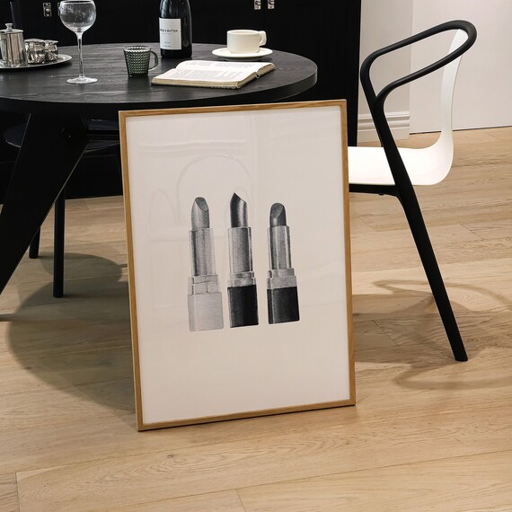Black and White Lipstick Trio Vintage Makeup Beauty Icon Poster